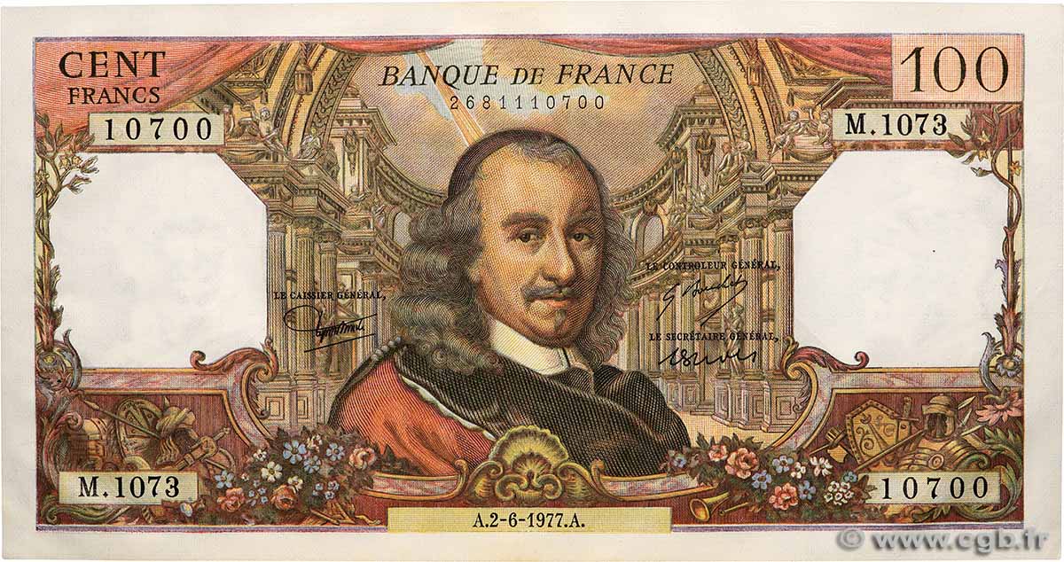 100 Francs CORNEILLE FRANKREICH 1977 F.65.58 fST