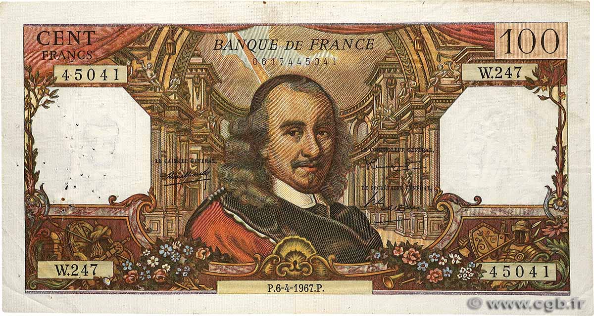 100 Francs CORNEILLE FRANCE 1967 F.65.17 TB