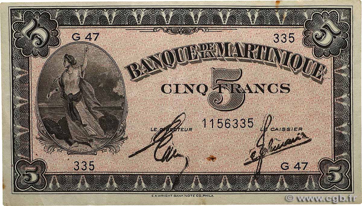 5 Francs MARTINIQUE 1942 P.16b VF+