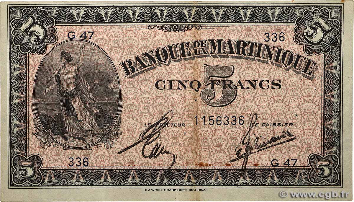5 Francs MARTINIQUE 1942 P.16b fVZ