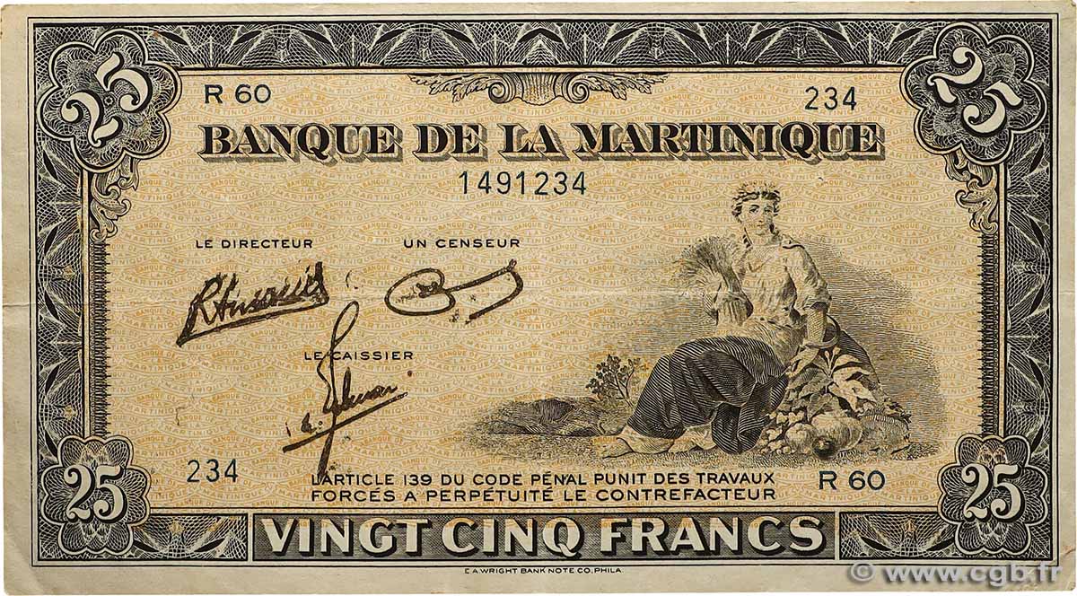 25 Francs MARTINIQUE 1943 P.17 SS