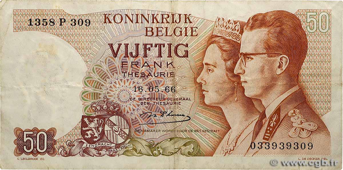 50 Francs BELGIEN 1966 P.139r S