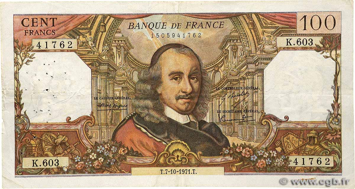 100 Francs CORNEILLE FRANCIA 1971 F.65.37 MB