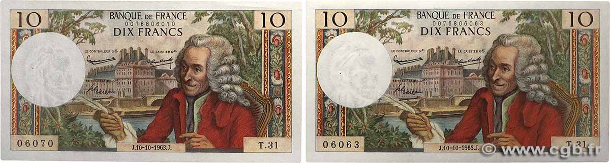 10 Francs VOLTAIRE Lot FRANCE 1963 F.62.04 SUP+