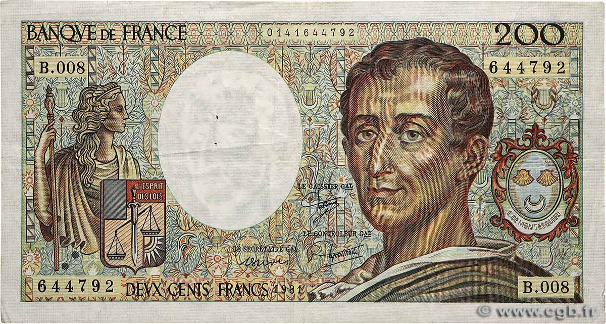 200 Francs MONTESQUIEU FRANCE 1981 F.70.01 F