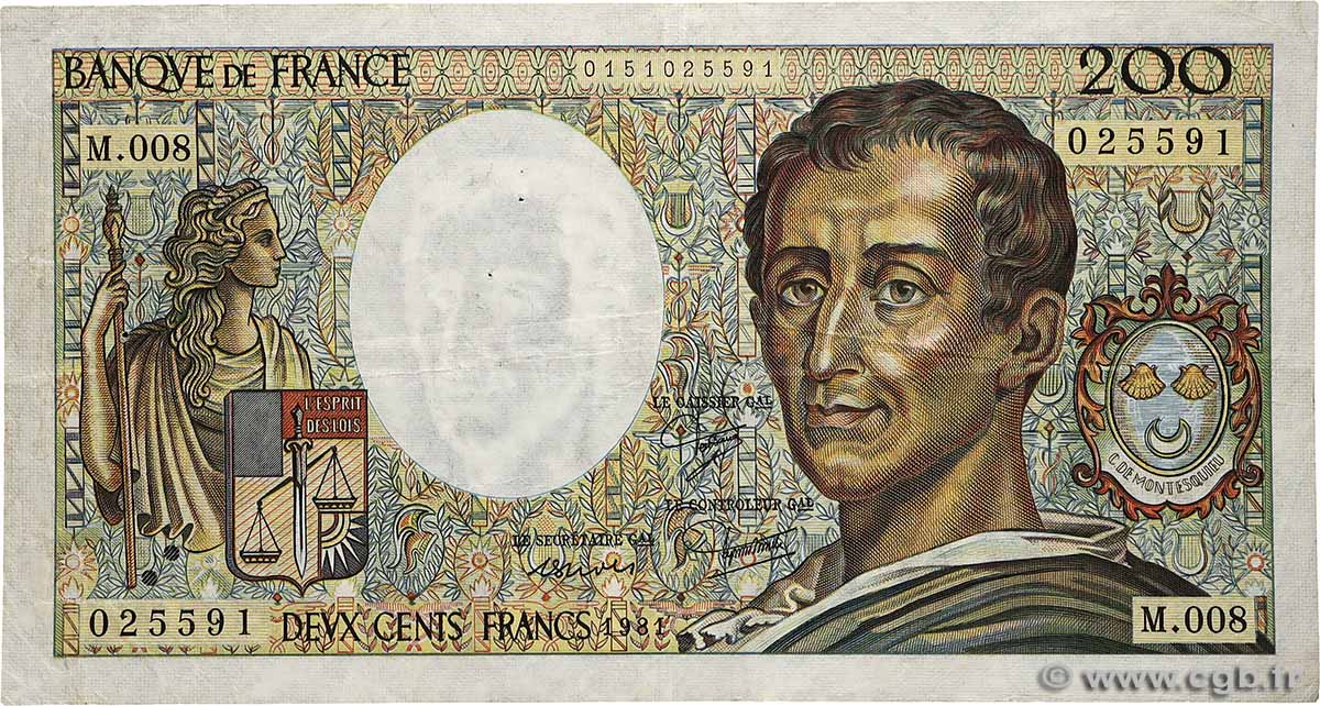 200 Francs MONTESQUIEU FRANCE 1981 F.70.01 F