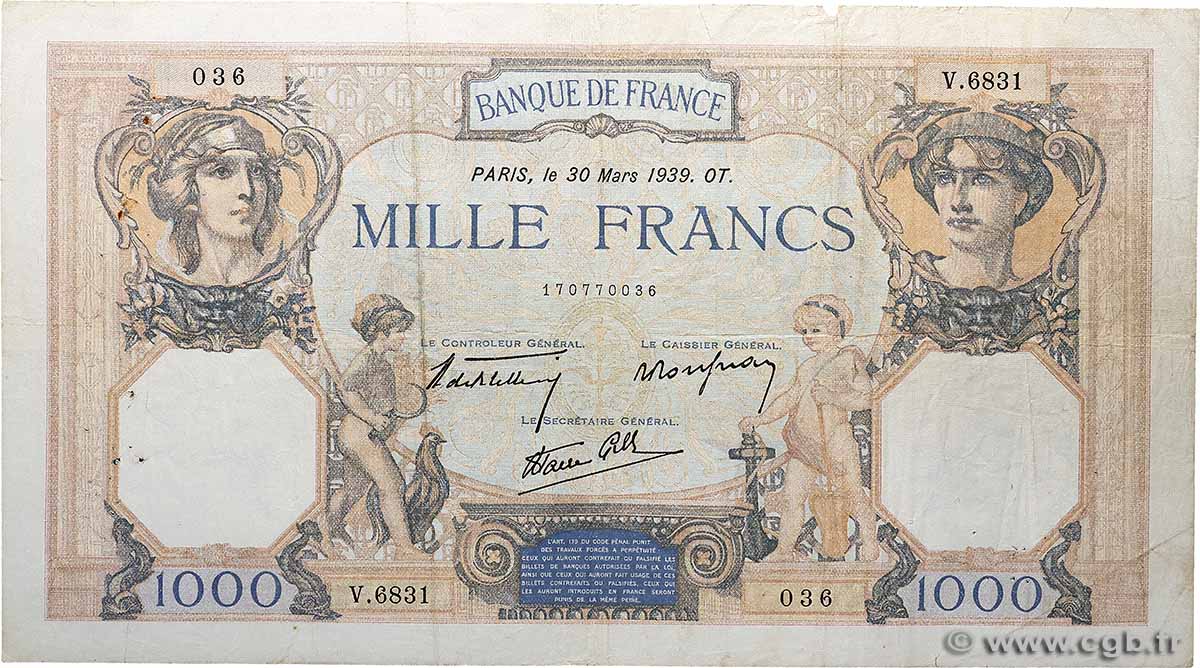 1000 Francs CÉRÈS ET MERCURE type modifié FRANCE 1939 F.38.35 F