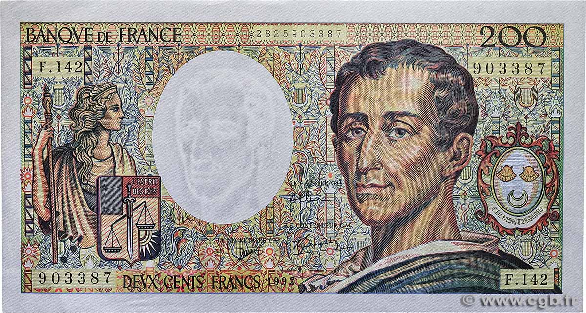 200 Francs MONTESQUIEU FRANKREICH 1992 F.70.12c fST+