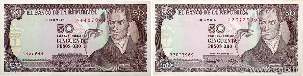 50 Pesos Oro Lot COLOMBIA 1984 P.425a et P.425 b q.FDC