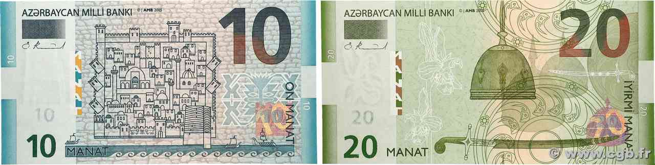 10 et 20 Manat Lot AZERBAIDJAN 2005 P.27 et P.28 NEUF