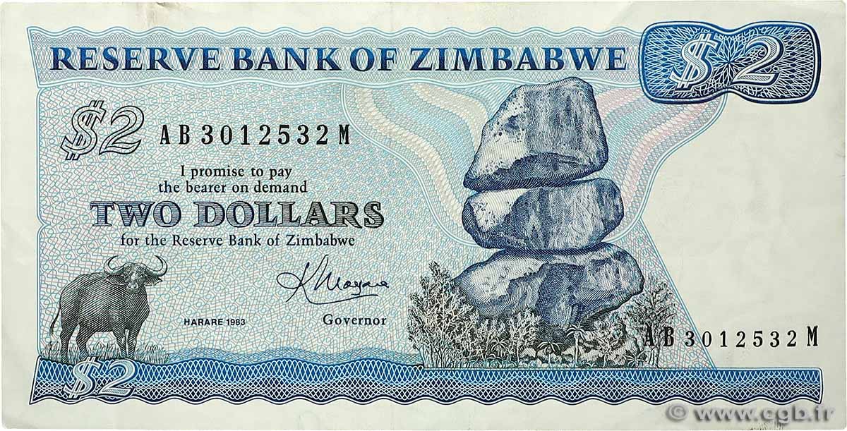 2 Dollars ZIMBABWE 1983 P.01b VF
