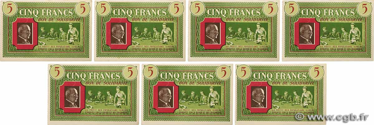 5 Francs BON DE SOLIDARITÉ Lot FRANCE Regionalismus und verschiedenen 1941 KL.05D1 fST+