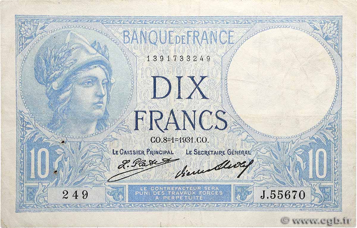 10 Francs MINERVE FRANCE 1931 F.06.15 B+