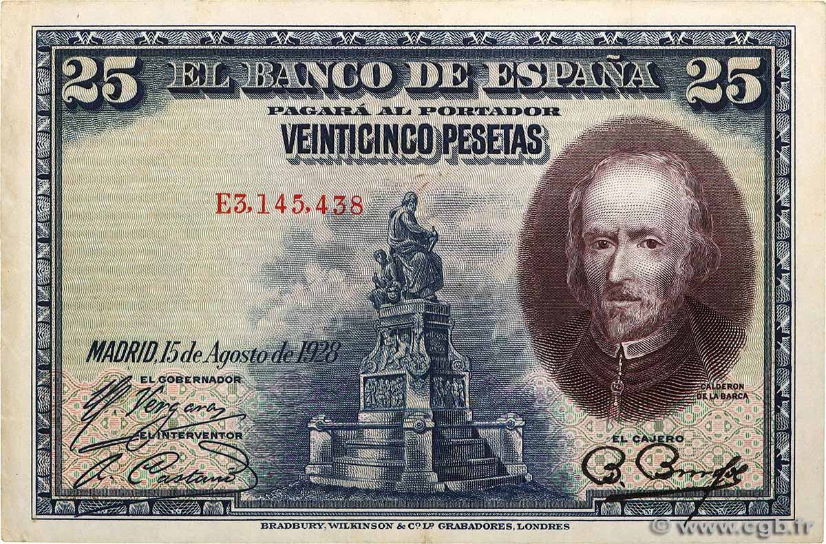 25 Pesetas SPAIN 1928 P.074b XF+