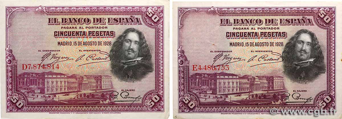 50 Pesetas Lot SPAIN 1928 P.075b VF+