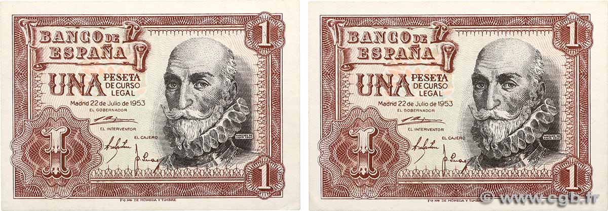 1 Peseta Lot SPAIN 1953 P.144a XF+