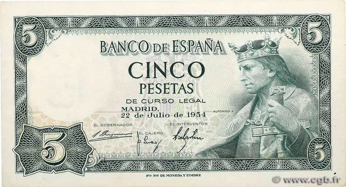 5 Pesetas SPAIN 1954 P.146a XF+