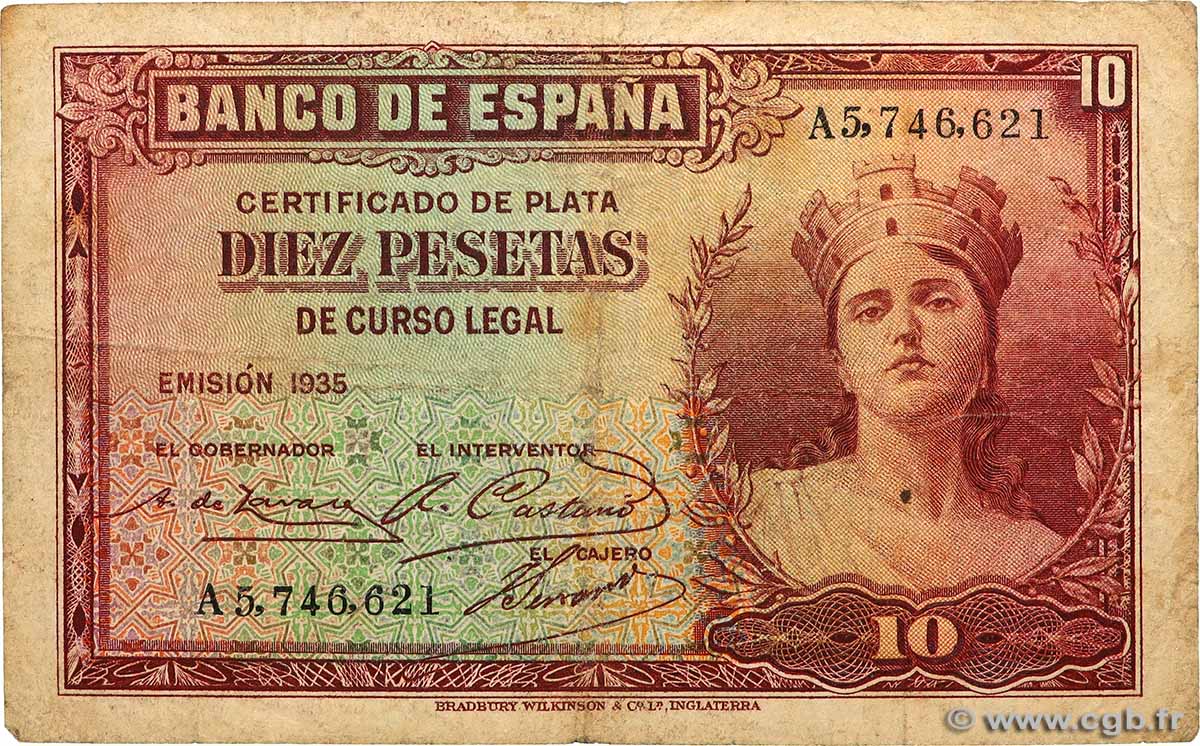 10 Pesetas SPAIN 1935 P.086a VG
