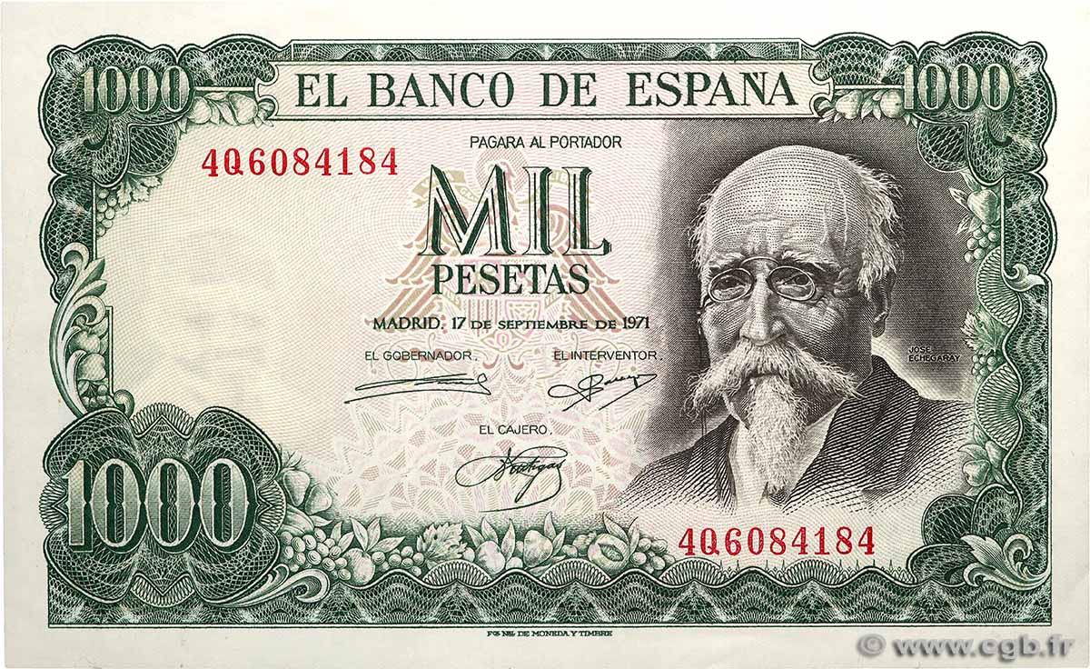 1000 Pesetas SPAIN 1971 P.154 AU+
