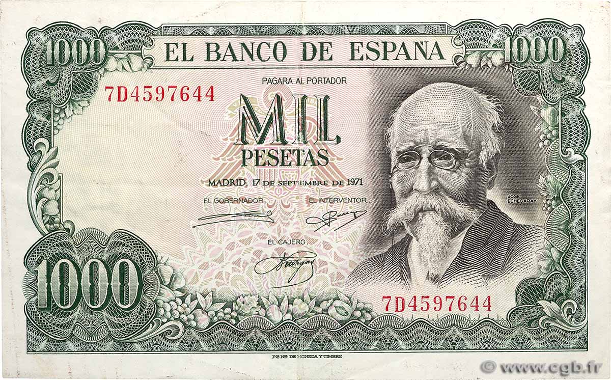 1000 Pesetas SPAIN 1971 P.154 VF+
