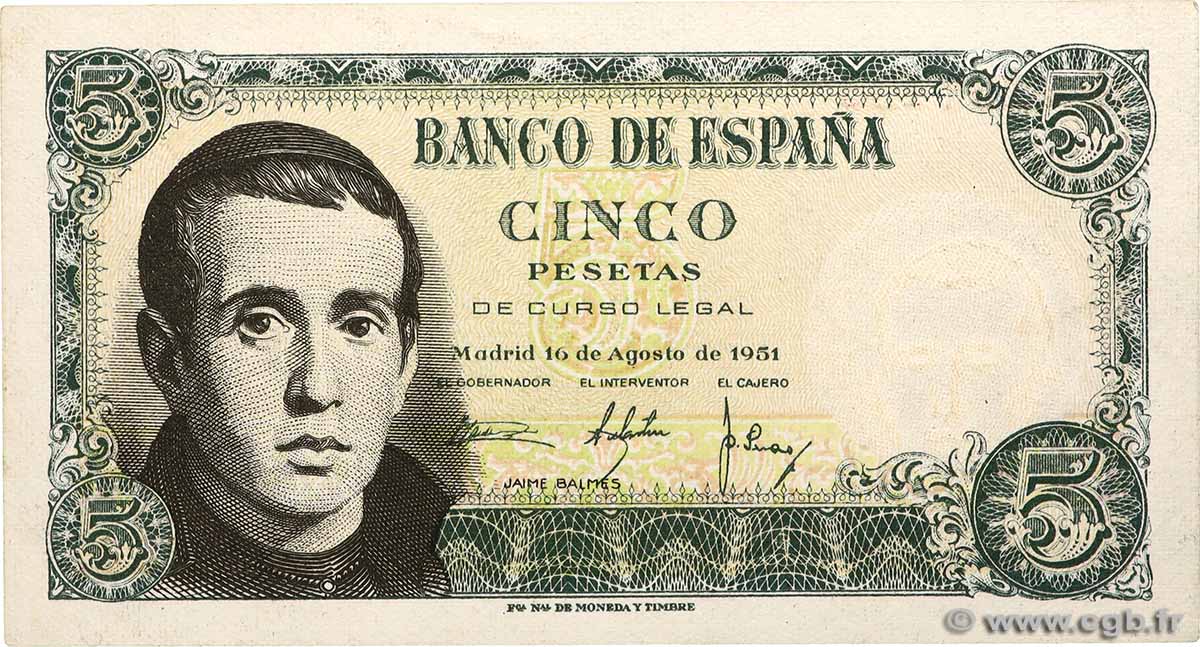 5 Pesetas SPAIN 1951 P.140a AU+