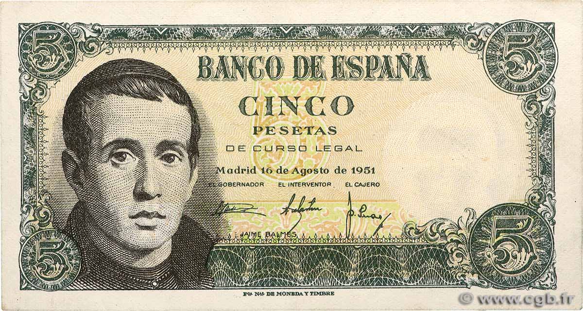 5 Pesetas SPAIN 1951 P.140a XF+