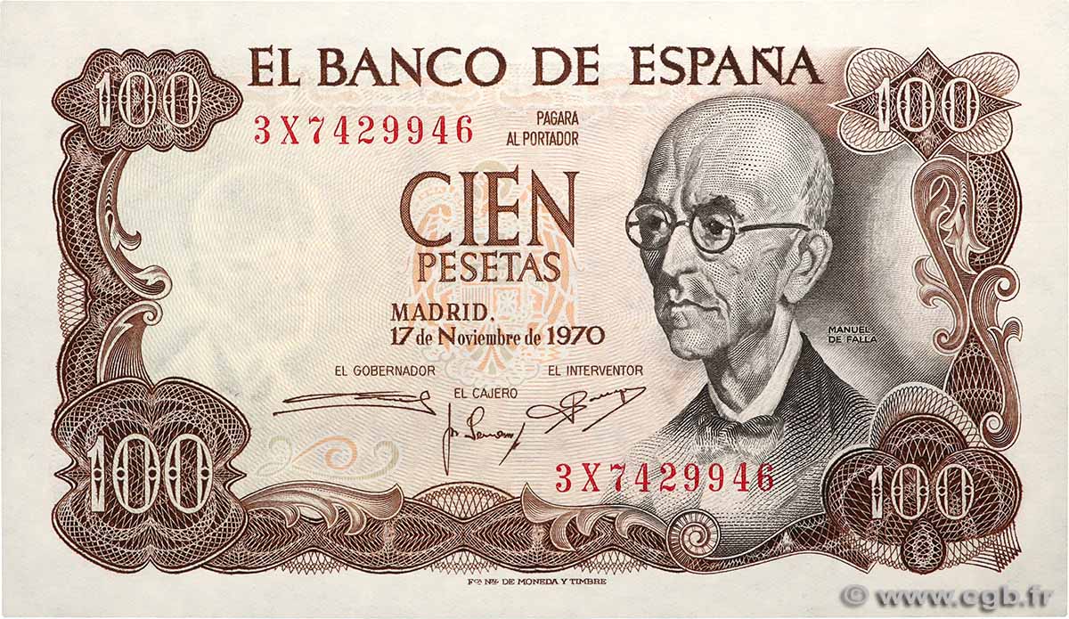 100 Pesetas SPAIN 1970 P.152a UNC-