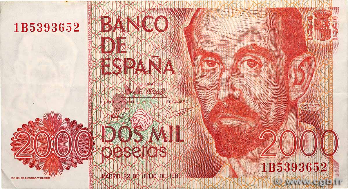 2000 Pesetas SPAIN 1980 P.159 VF+
