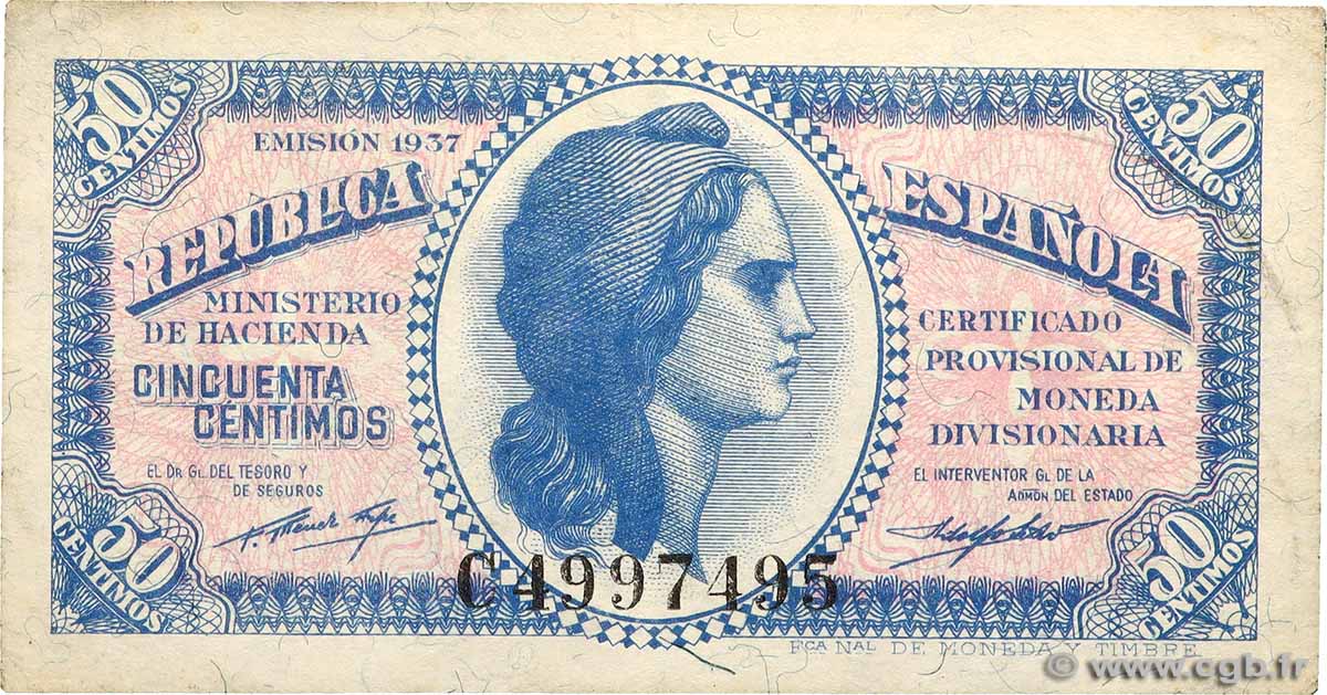 50 Centimos SPAIN 1937 P.093 VF+