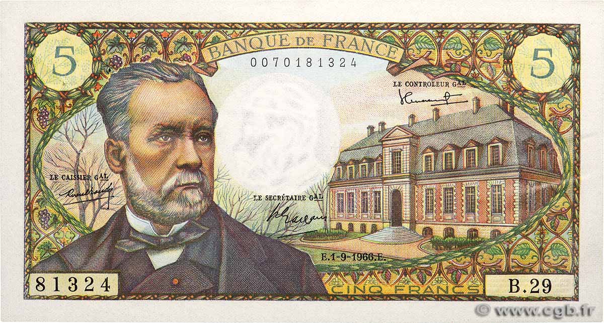 5 Francs PASTEUR FRANCE 1966 F.61.03 XF