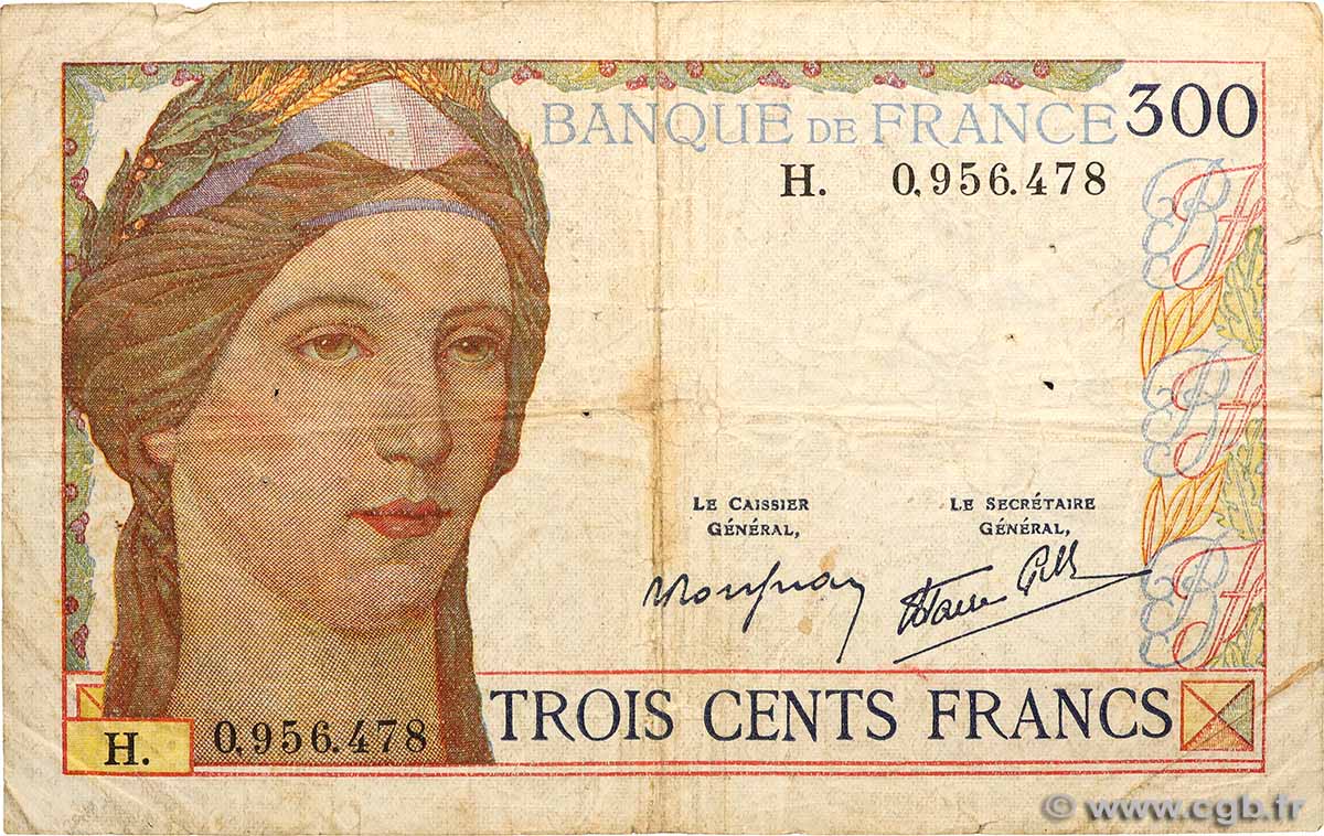 300 Francs FRANCE 1938 F.29.01 VG