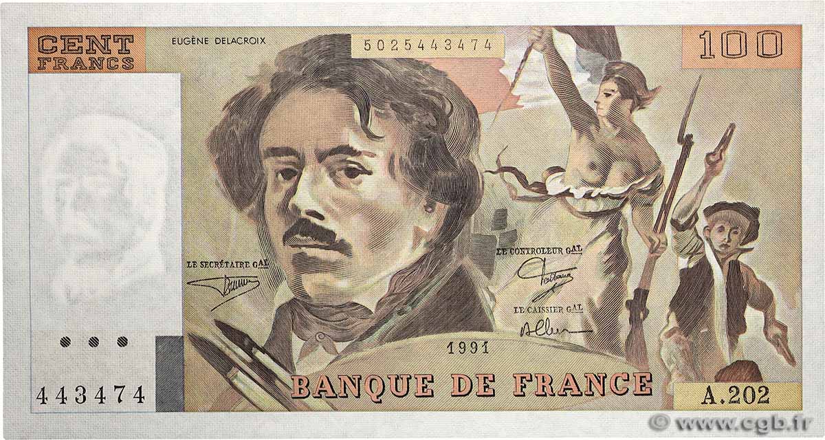 100 Francs DELACROIX imprimé en continu FRANCE 1991 F.69bis.03c1 UNC
