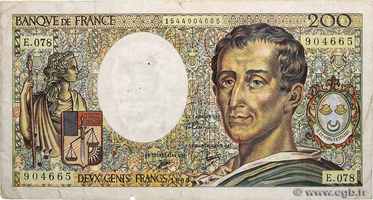 200 Francs MONTESQUIEU FRANKREICH 1990 F.70.10a S