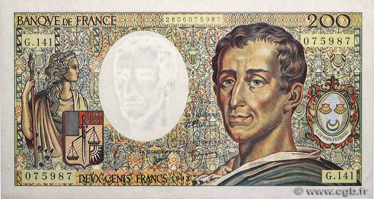 200 Francs MONTESQUIEU FRANKREICH 1992 F.70.12c fST+