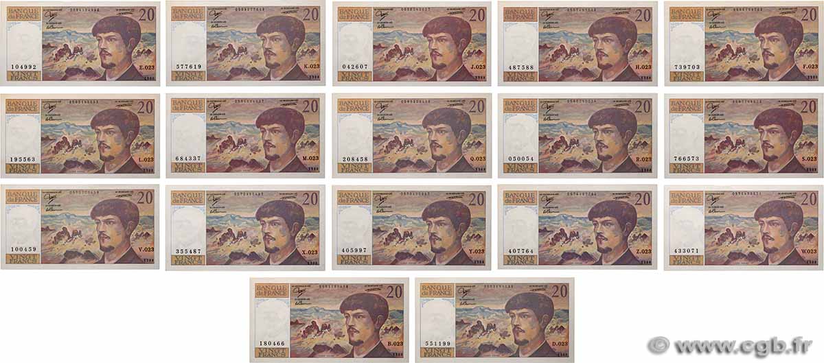 20 Francs DEBUSSY Lot FRANKREICH 1988 F.66.09 fST+