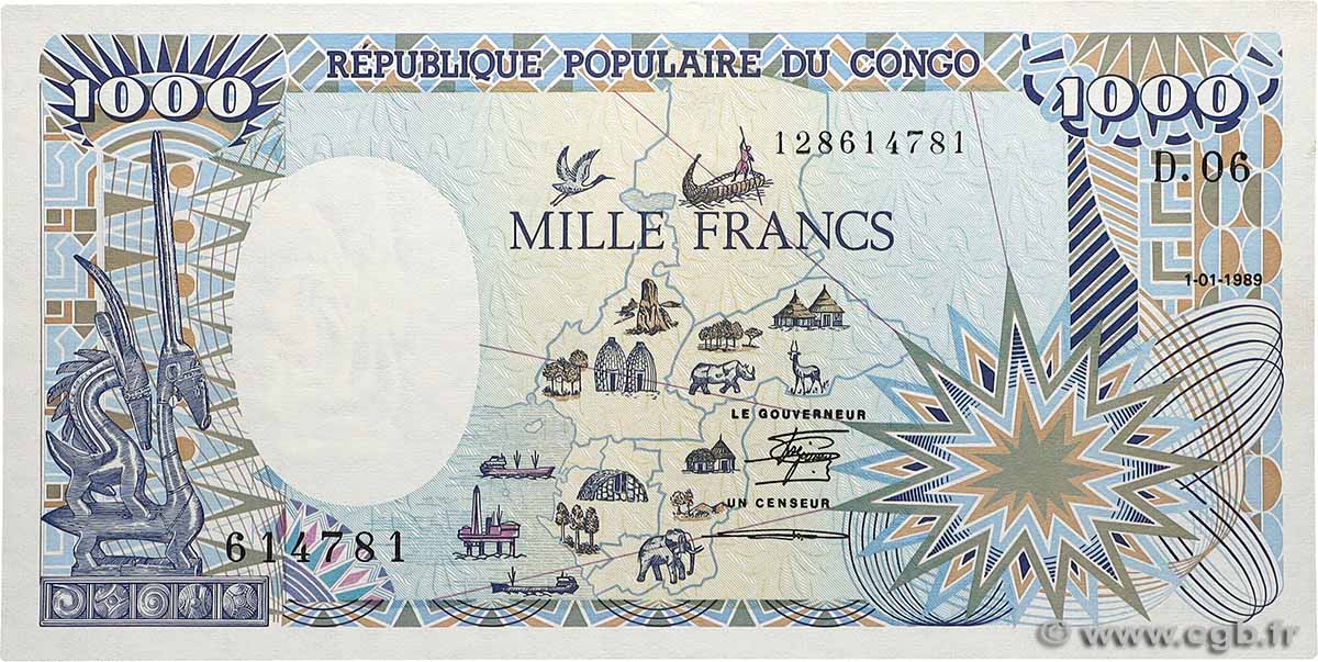 1000 Francs type 1985 modifié CONGO 1989 A.218c fST
