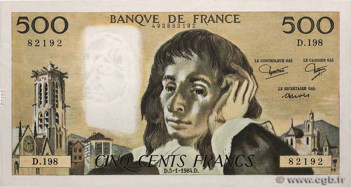 500 Francs PASCAL FRANKREICH 1984 F.71.30 fST