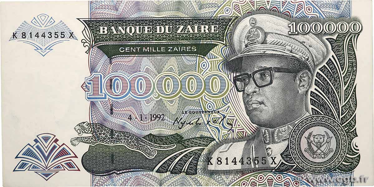 100000 Zaïres ZAIRE 1992 P.41a UNC-