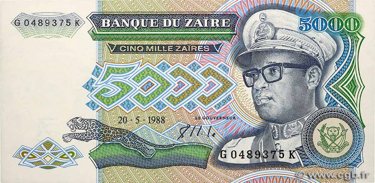 5000 Zaïres ZAIRE 1988 P.37a UNC