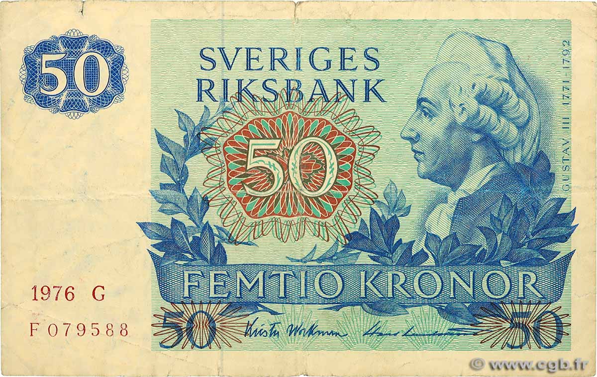 50 Kronor SUÈDE 1976 P.53b BC+