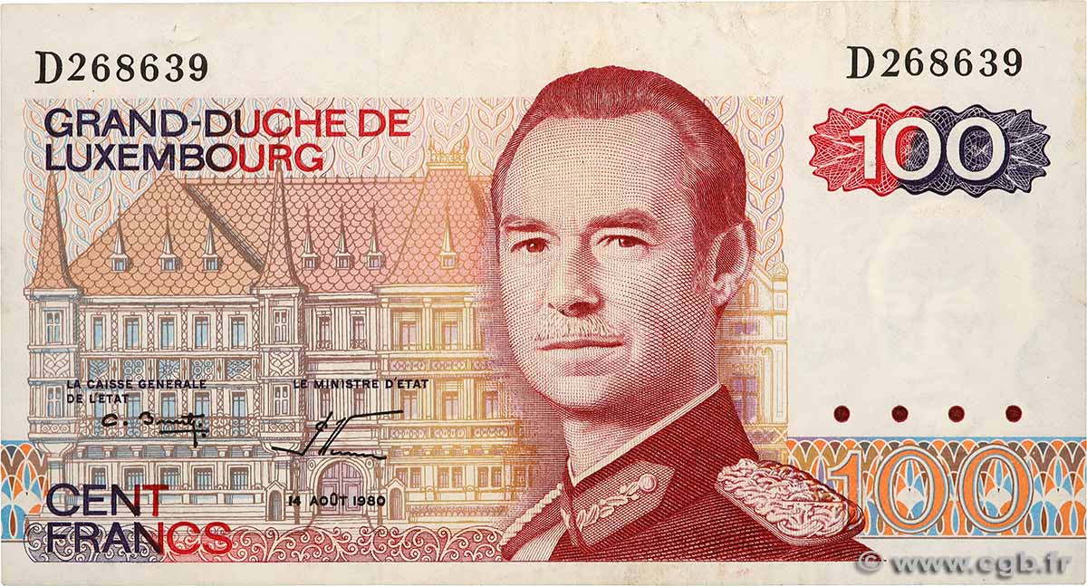 100 Francs LUSSEMBURGO 1980 P.57a q.SPL