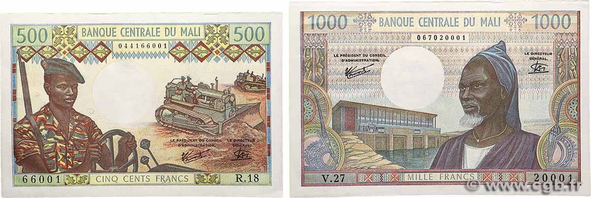 500 et 1000 Francs Lot MALI 1973 P.12e et P.13e fST+