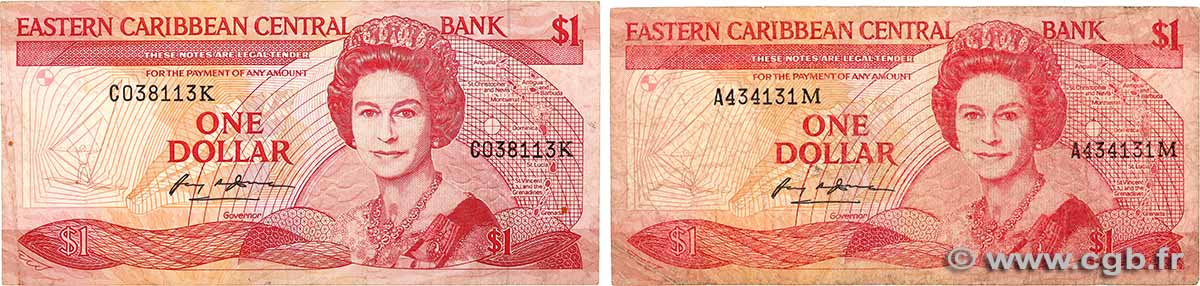 1 Dollar Lot EAST CARIBBEAN STATES 1988 P.21k et P.21m fS