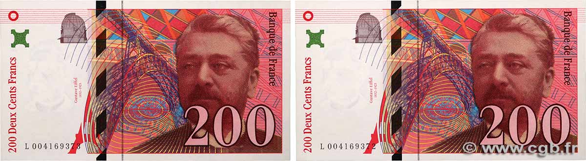 200 Francs EIFFEL Consécutifs FRANCE 1995 F.75.01 UNC
