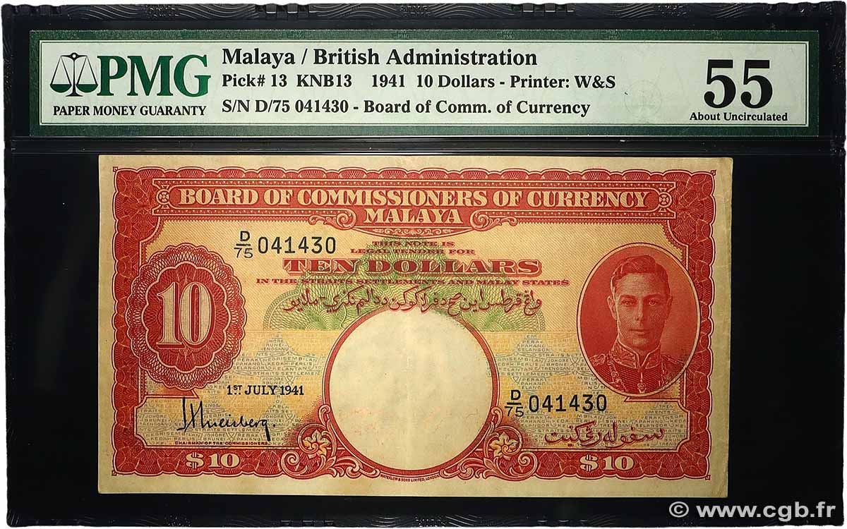 10 Dollars MALAYA 1941 P.13 fST