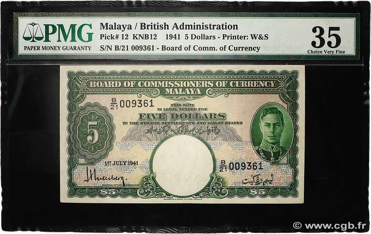 5 Dollars MALAYA 1941 P.12 fVZ