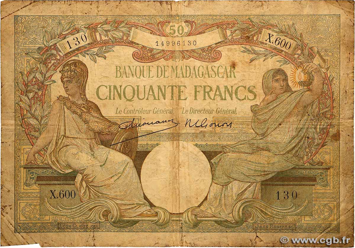 50 Francs MADAGASKAR 1937 P.038 SGE