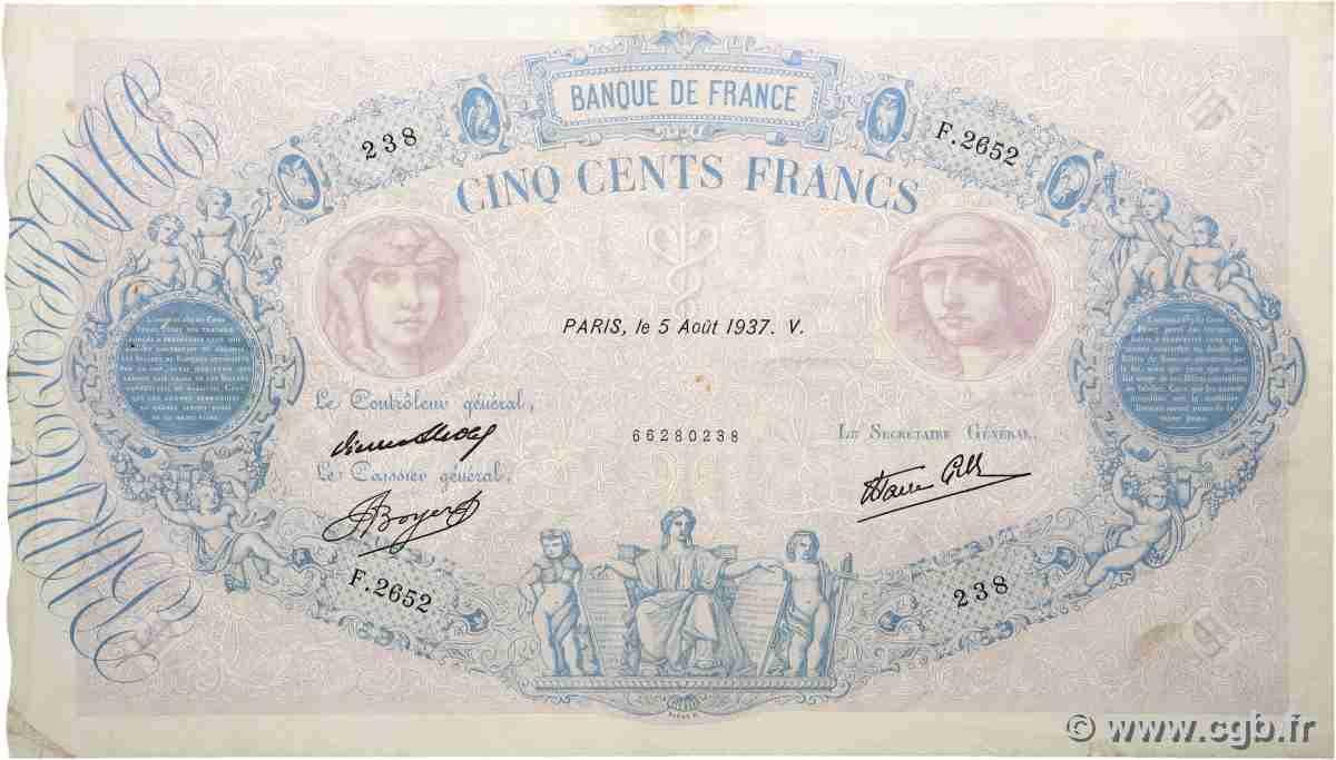 500 Francs BLEU ET ROSE modifié FRANKREICH 1937 F.31.01 fSS