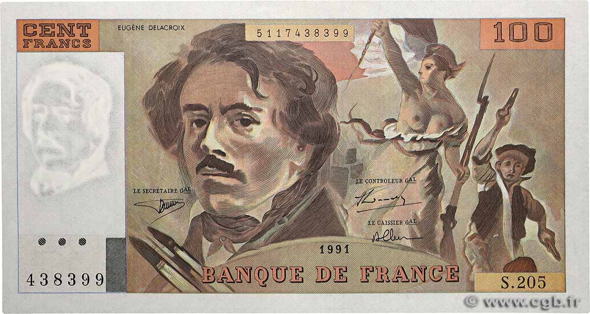 100 Francs DELACROIX imprimé en continu FRANCIA 1991 F.69bis.04c q.FDC