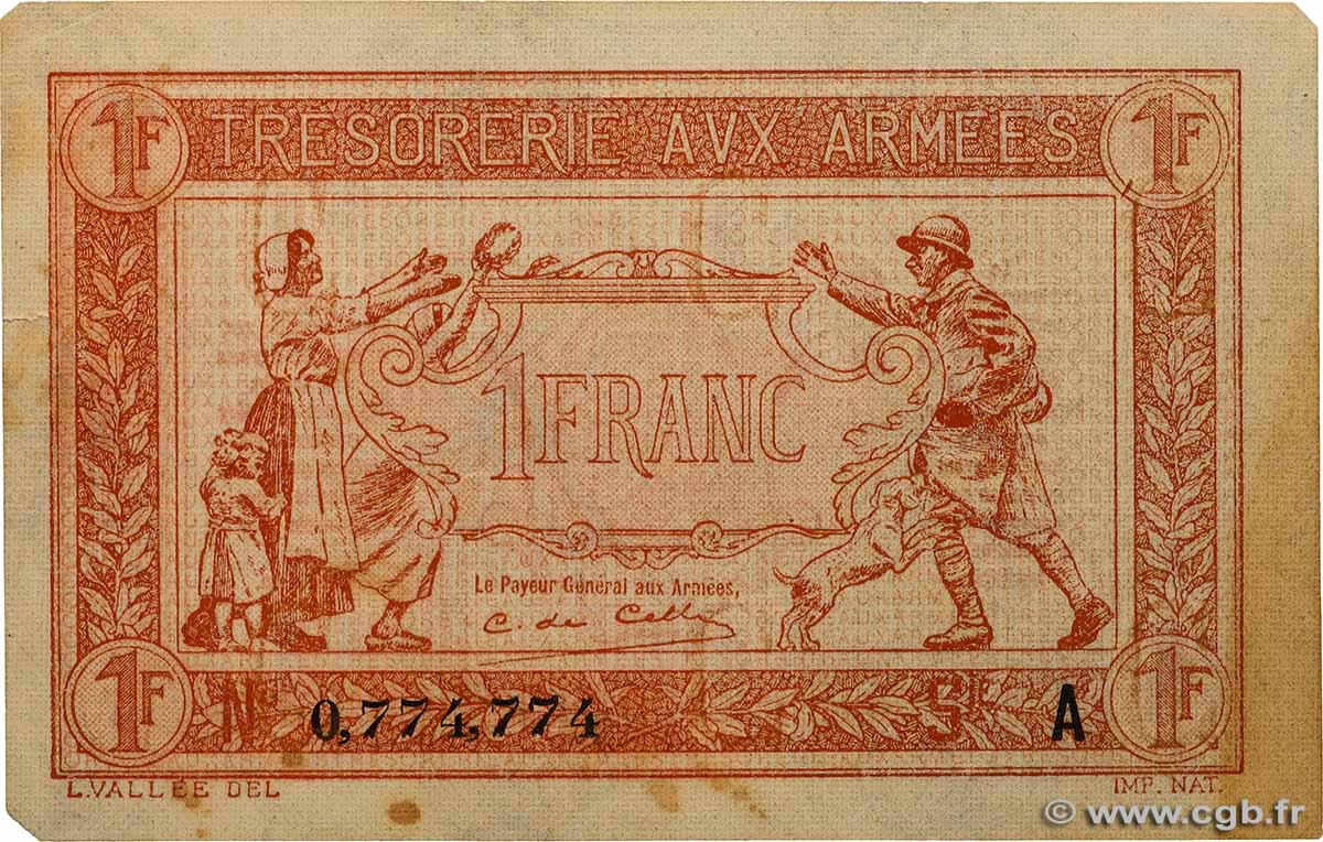 1 Franc TRÉSORERIE AUX ARMÉES 1917 Numéro spécial FRANKREICH 1917 VF.03.01 VZ